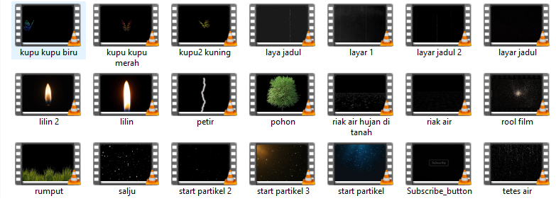 Pilihan overlay: kupu-kupu, layar jadul, lilin, petir, riak air, salju, dan partikel
