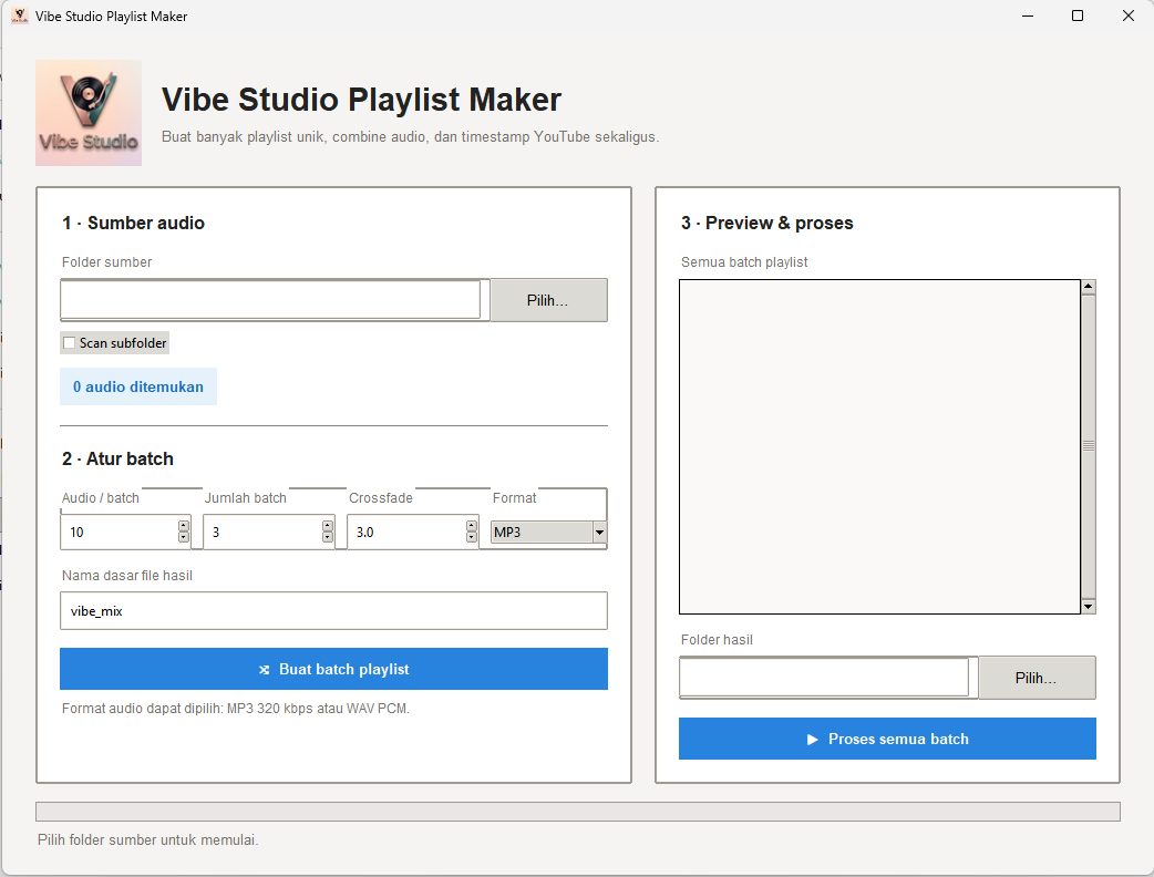 Tampilan Vibe Studio Playlist Maker